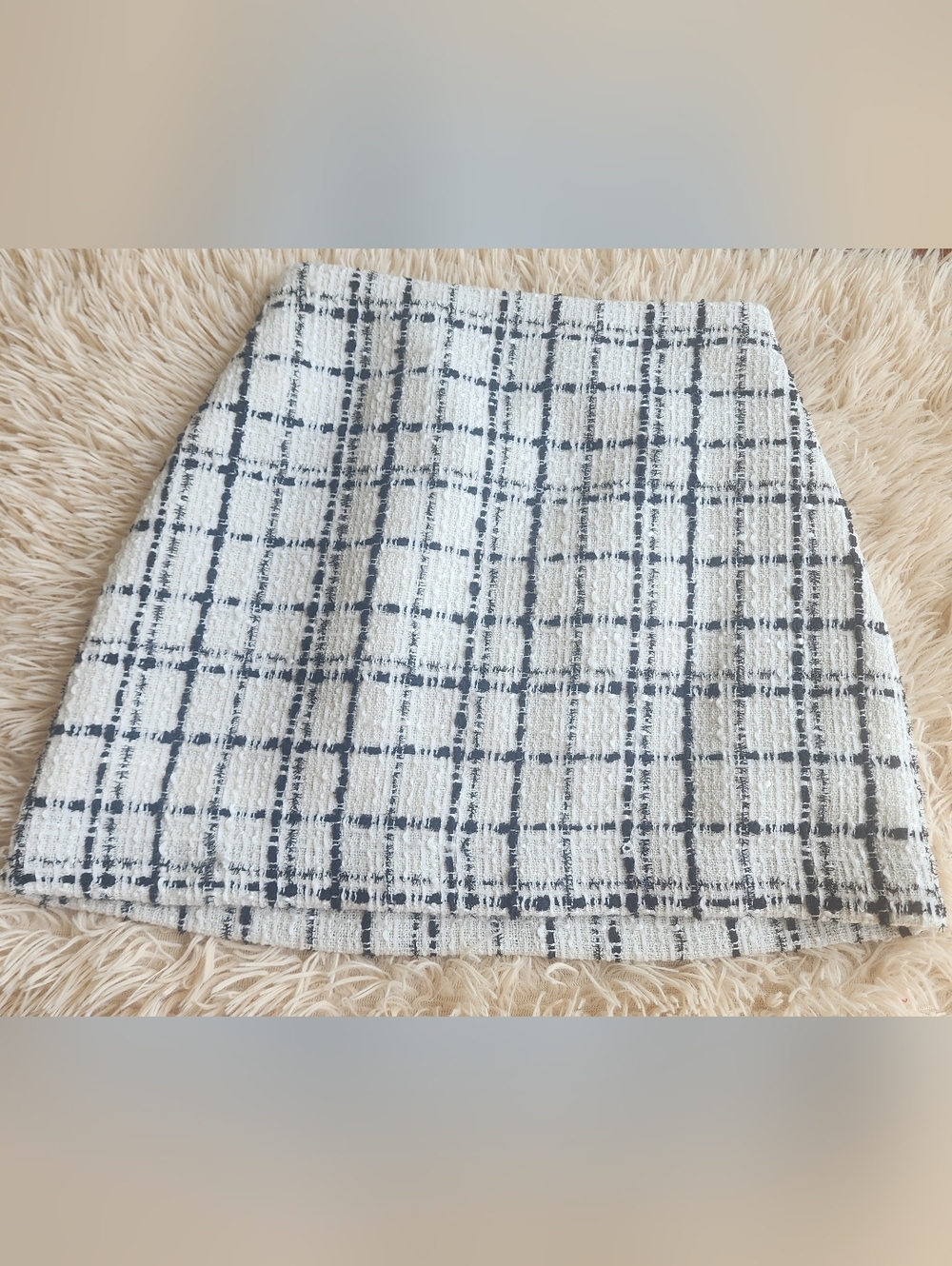 Express White and Black Windowpane Tweed Mini Skirt